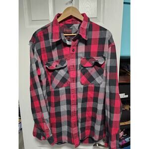 Five Brothers Mens Long Sleeve Red Flannel Shirt 2XL-R Plaid 100% Cotton USA